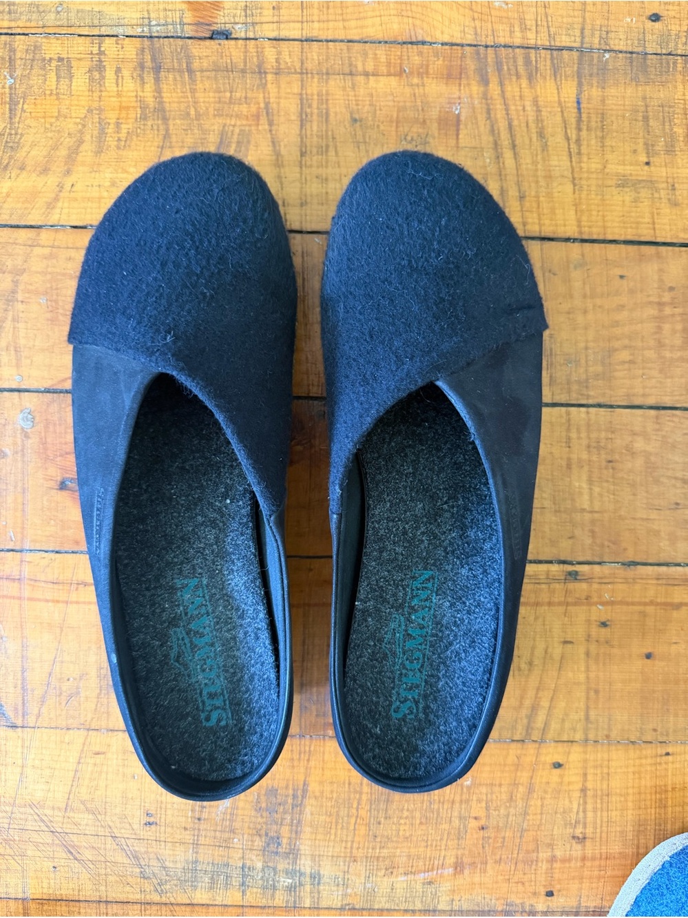 Stegmann Black Slip-Ons slight cork heel - size 9